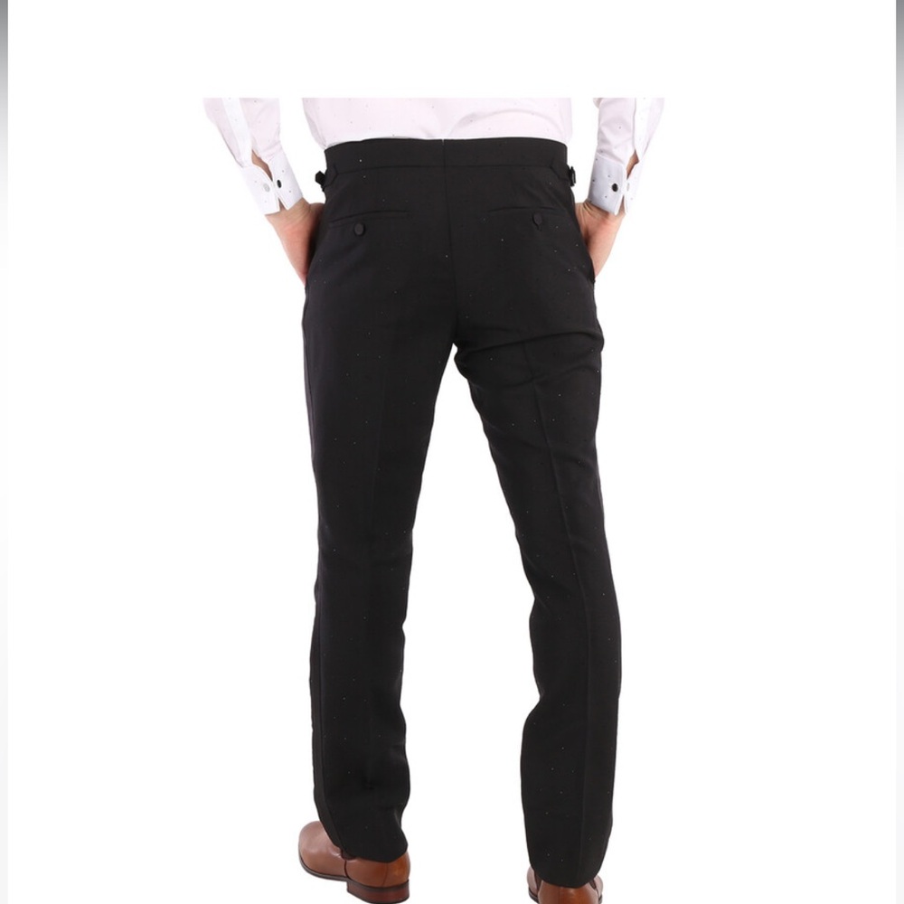 BURBERRY Men's Black Embellished Mohair Wool Classic Fit Tailored Trousers